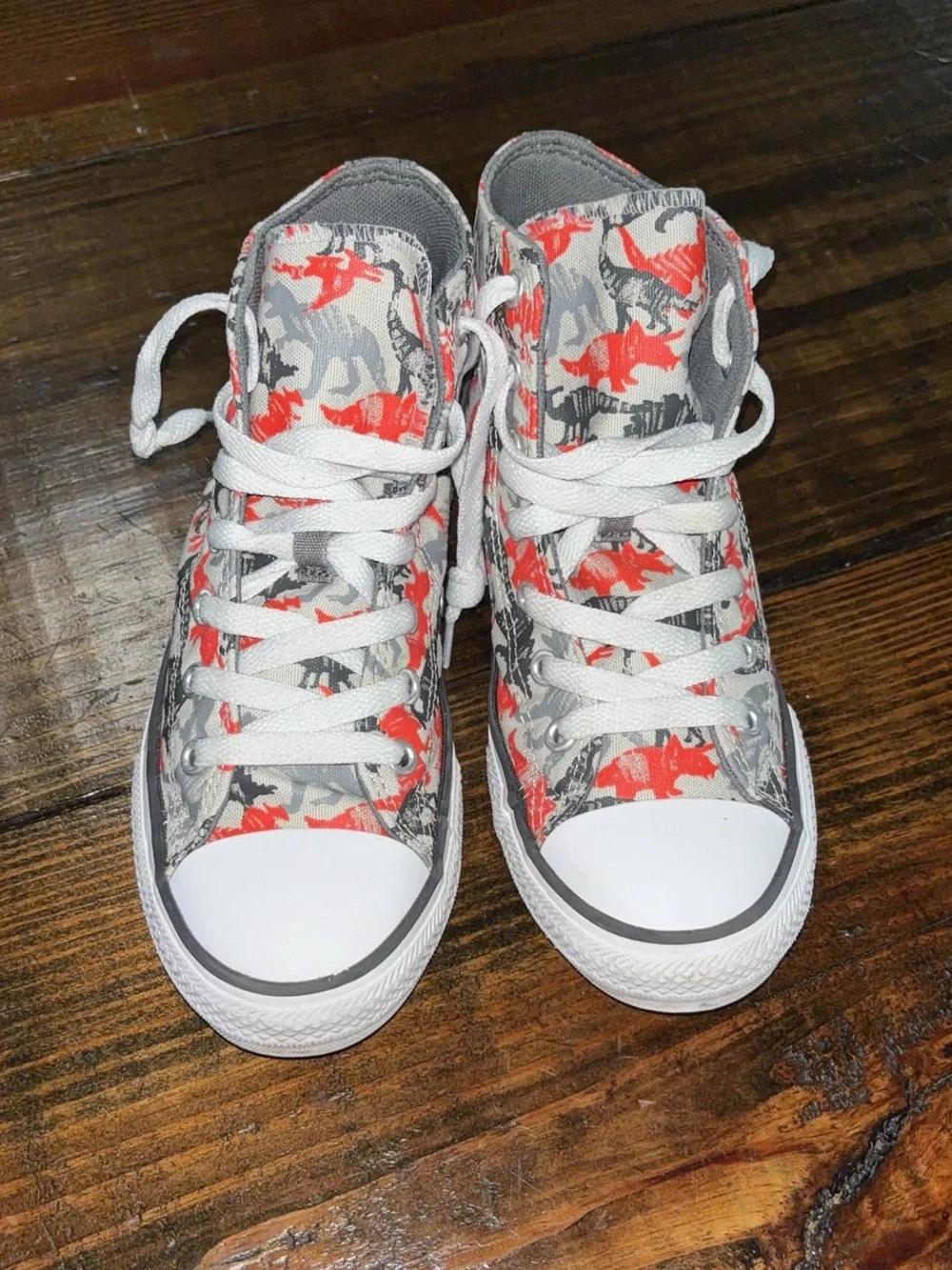 Kids Converse Chuck Taylor Gray and Red Dino Print